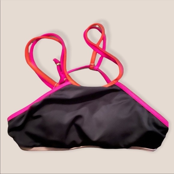 Victoria Secret halter bathing suit Black Orange & Pink Top Size Med Swim Beach - Picture 1 of 12